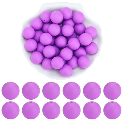 WEWAYSMILE 20 Stück 15 mm Silikonperlen zur Herstellung von Schlüsselanhängern Große Fokalperlen für Stifte DIY-Armbänder Halsketten und andere Accessoires(Dunkelviolett) von WEWAYSMILE