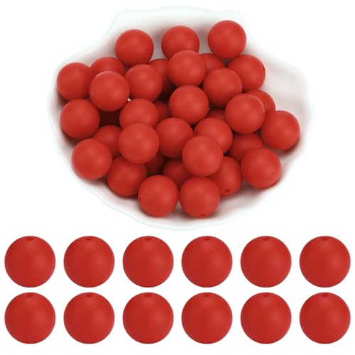 WEWAYSMILE 20 Stück 15 mm Silikonperlen zur Herstellung von Schlüsselanhängern Große Fokalperlen für Stifte DIY-Armbänder Halsketten und andere Accessoires(Rot) von WEWAYSMILE