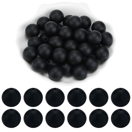 WEWAYSMILE 20 Stück 15 mm Silikonperlen zur Herstellung von Schlüsselanhängern Große Fokalperlen für Stifte DIY-Armbänder Halsketten und andere Accessoires(Schwarz) von WEWAYSMILE