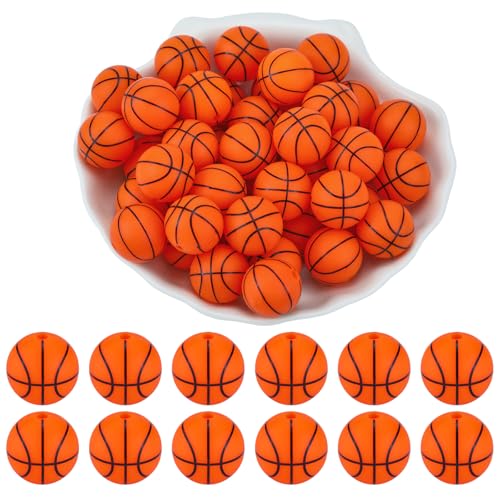 WEWAYSMILE 20 Stück 15 mm Sport-Silikonperlen zur Herstellung von Schlüsselanhängern Ball-Silikonperlen für Stifte DIY-Armbänder Halsketten Schlüsselbänder（Basketball） von WEWAYSMILE