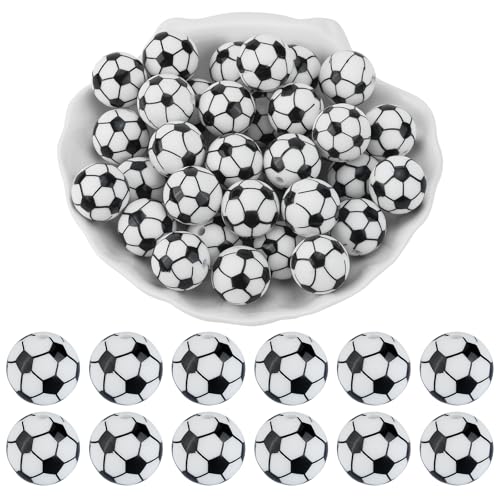 WEWAYSMILE 20 Stück 15 mm Sport-Silikonperlen zur Herstellung von Schlüsselanhängern Ball-Silikonperlen für Stifte DIY-Armbänder Halsketten Schlüsselbänder（Fußball） von WEWAYSMILE