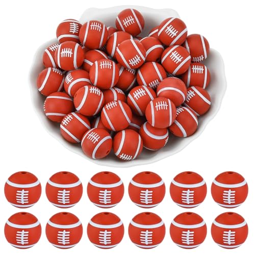 WEWAYSMILE 20 Stück 15 mm Sport-Silikonperlen zur Herstellung von Schlüsselanhängern Ball-Silikonperlen für Stifte DIY-Armbänder Halsketten Schlüsselbänder（Rugby） von WEWAYSMILE