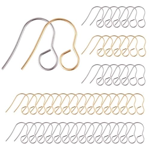 WEWAYSMILE 200 Hypoallergene Ohrhaken, Sterling Silber Ohrhaken, Ohrringhaken, Zubehör-Kit Zur Herstellung von Ohrringen Für Die DIY-Ohrring-Schmuckherstellung (Silber Und Gold) von WEWAYSMILE