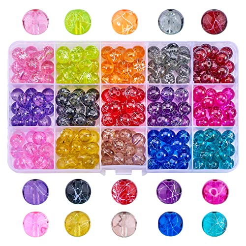 WEWAYSMILE 225 Stück 15 Style Spray Painted Crackle Glass Beads, Round Lampwork Glass Beads, 10mm Glass Crack Spacer Beads, with Storage Box, for Necklace Bracelet Jewelry Making DIY Craft, 10mm von WEWAYSMILE