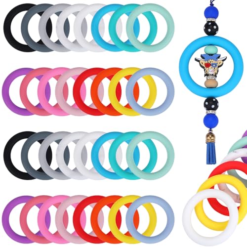 WEWAYSMILE 32 Stück 16 Stil 65mm Silikonperlenring, Bunte Silikonperlen, Zur Schmuckherstellung, Zum Selbermachen, Halsketten Und Schlüsselanhänger (Einfarbig) von WEWAYSMILE