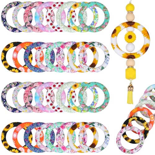 WEWAYSMILE 32 Stück 65mm Silikonperlenring, Bunte Silikonperlen, Zur Schmuckherstellung, Zum Selbermachen, Halsketten Und Schlüsselanhänger (16 Stil) von WEWAYSMILE