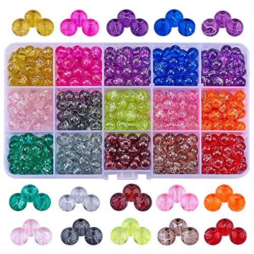 WEWAYSMILE 450 Stück 15 Style Spray Painted Crackle Glass Beads, Round Lampwork Glass Beads, 10mm Glass Crack Spacer Beads, with Storage Box, for Necklace Bracelet Jewelry Making DIY Craft, 8mm von WEWAYSMILE