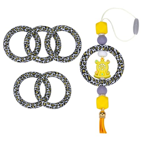 WEWAYSMILE 5 Stück 65 mm Silikon-Fokalperlen, Silikonperlen Set, Silikonperlen Mit Gemischter Für Herstellung Schlüsselanhängern Halsketten Armbändern (Leopardenmuster) von WEWAYSMILE