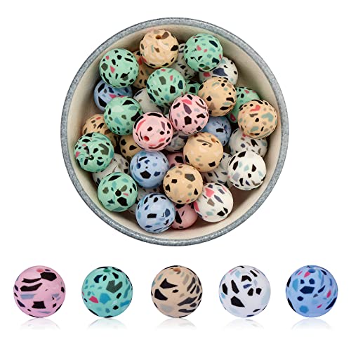 WEWAYSMILE 50 Stück 15 mm Runde Silikonperlen, Bunte Runde Silikonperlen, Bausatz Silikonperlen, Für Schmuck Handwerk Halskette Girlande Armband (5 Stile) von WEWAYSMILE