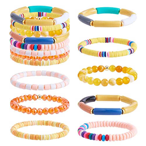 WEWAYSMILE 8 Bunte Boho Stapelbare Adrette Armbänder, Glasperlen-Armbänder, Perlen-Stretch-Armbänder-Set, Handgelenkschmuck Für Frauen, Gelb WEWAYSMILE 8 Bunte Boho Stapelbare Adrette Armbänder, Glasperlen-Armbänder, Perlen-Stretch-Armbänder-Set, Handgelenkschmuck Für Frauen, Gelb von WEWAYSMILE