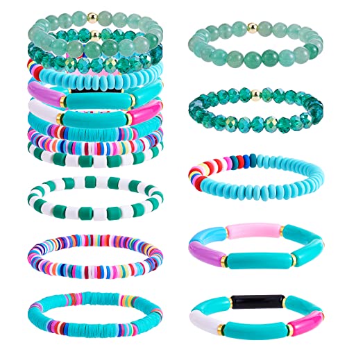 WEWAYSMILE 8 Bunte Boho Stapelbare Adrette Armbänder, Glasperlen-Armbänder, Perlen-Stretch-Armbänder-Set, Handgelenkschmuck Für Frauen, Grün WEWAYSMILE 8 Bunte Boho Stapelbare Adrette Armbänder, Glasperlen-Armbänder, Perlen-Stretch-Armbänder-Set, Handgelenkschmuck Für Frauen, Grün von WEWAYSMILE