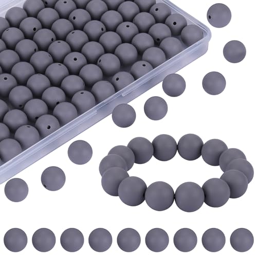 WEWAYSMILE 80 Stück 15 mm Silikonperlen, Große Runde Silikonperlen, DIY-Silikonperlen Für Stifte, Armbänder, Schlüsselanhänger, Schlüsselbänder, Schmuck, Basteln (Dunkelgrau) von WEWAYSMILE