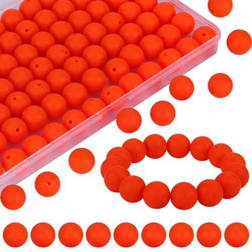 WEWAYSMILE 80 Stück 15 mm Silikonperlen, Große Runde Silikonperlen, DIY-Silikonperlen Für Stifte, Armbänder, Schlüsselanhänger, Schlüsselbänder, Schmuck, Basteln (Orange Rot) von WEWAYSMILE