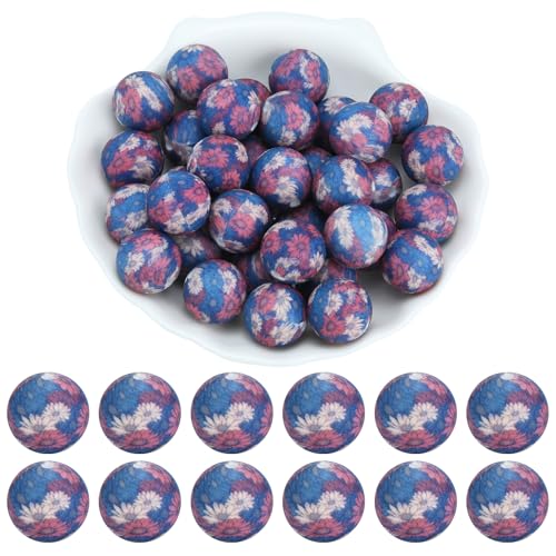 WEWAYSMILE WEWAYSMILE 20 Stück 15 mm Silikonperlen mit Blumen Print Focal Perlen für Stifte Dekore Halskette Schmuck Handwerk DIY（Bunte Chrysantheme） von WEWAYSMILE