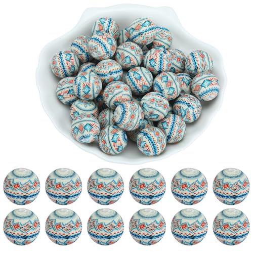 WEWAYSMILE WEWAYSMILE 20 Stück 15 mm Silikonperlen mit Blumen Print Focal Perlen für Stifte Dekore Halskette Schmuck Handwerk DIY（Rautenmuster） von WEWAYSMILE