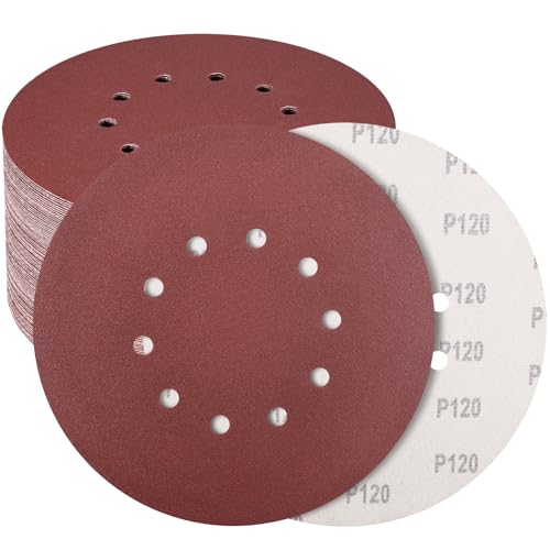 50 Stück 22,9 cm 10-Loch-Schleifscheiben, Körnung 120, Aluminiumoxid, Trockenbau-Schleifpapier für 22,9 cm Trockenbau-Schleifer, Decke, Holz, Boden 50 Stück 22,9 cm 10-Loch-Schleifscheiben, Körnung 120, Aluminiumoxid, Trockenbau-Schleifpapier für 22,9 cm Trockenbau-Schleifer, Decke, Holz, Boden von WEWINK PLUS