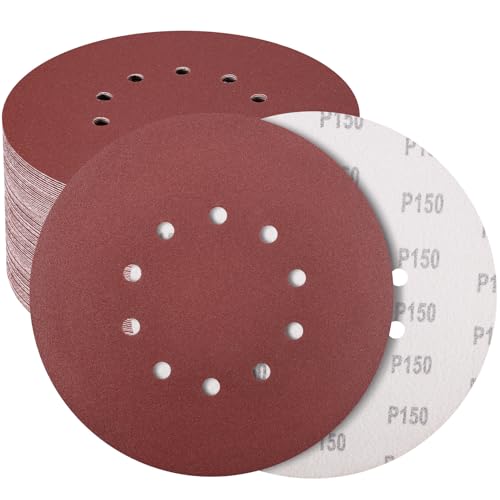50 Stück 22,9 cm 10-Loch-Schleifscheiben, Körnung 150, Aluminiumoxid, Trockenbau-Schleifpapier für 22,9 cm Trockenbau-Schleifer, Decke, Holz, Boden 50 Stück 22,9 cm 10-Loch-Schleifscheiben, Körnung 150, Aluminiumoxid, Trockenbau-Schleifpapier für 22,9 cm Trockenbau-Schleifer, Decke, Holz, Boden von WEWINK PLUS