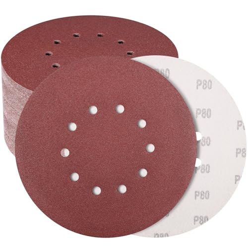 50 Stück 22,9 cm 10-Loch-Schleifscheiben, Körnung 80, Aluminiumoxid, Trockenbau-Schleifpapier für 22,9 cm Trockenbau-Schleifer, Decke, Holz, Boden 50 Stück 22,9 cm 10-Loch-Schleifscheiben, Körnung 80, Aluminiumoxid, Trockenbau-Schleifpapier für 22,9 cm Trockenbau-Schleifer, Decke, Holz, Boden von WEWINK PLUS