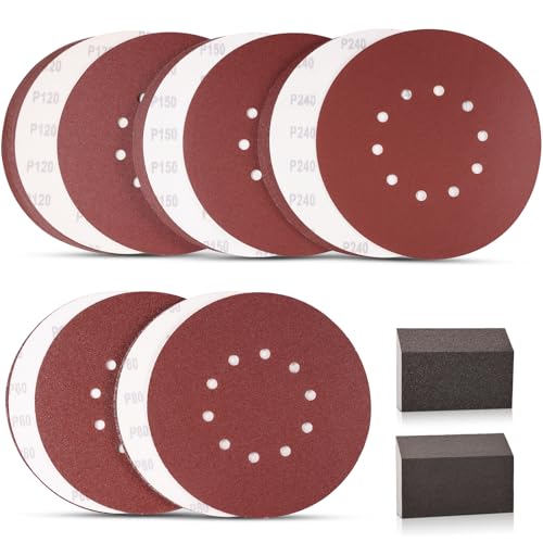 50 Stück 22,9 cm 10-Loch-Schleifscheiben für Trockenbauschleifer, Körnung 60, 80, 120, 150, 240, Trockenbau-Schleifpapier mit 2 Schleifschwamm für Heimwerker zu Hause 50 Stück 22,9 cm 10-Loch-Schleifscheiben für Trockenbauschleifer, Körnung 60, 80, 120, 150, 240, Trockenbau-Schleifpapier mit 2 Schleifschwamm für Heimwerker zu Hause von WEWINK PLUS
