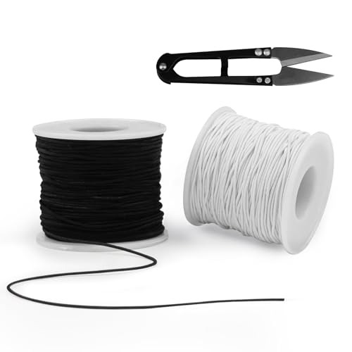 WEXFFU 1mm*100m Gummiband für Armbänder Reißfest,Elastisches Band für Armbänder,Armband Gummiband Elastisch,Faden für Armbänder,DIY Perlenschnur mit Schere(Schwarz, Weiß) von WEXFFU