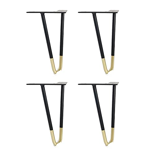 Haarnadel-Tischbeine, 25,4 cm, 4er-Set, robuste Möbelbeine aus Metall für Schränke, Schreibtische, Stühle, langlebige Sofa-Stützbeine mit rutschfesten Pads, 60,4 cm, schwarzgoldene Beine für Möbel im Haarnadel-Tischbeine, 25,4 cm, 4er-Set, robuste Möbelbeine aus Metall für Schränke, Schreibtische, Stühle, langlebige Sofa-Stützbeine mit rutschfesten Pads, 60,4 cm, schwarzgoldene Beine für Möbel im von WEYFH