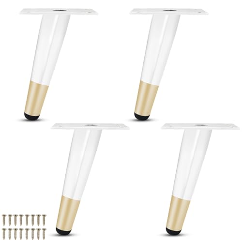 WEYFH Möbelbeine aus Metall, 12 cm kegelförmige Stützfüße für Sofa, Tisch, Schrank, Stuhl, Fernsehständer, mit Schrauben, stilvolle Ersatzbeine in Weiß und Gold WEYFH Möbelbeine aus Metall, 12 cm kegelförmige Stützfüße für Sofa, Tisch, Schrank, Stuhl, Fernsehständer, mit Schrauben, stilvolle Ersatzbeine in Weiß und Gold von WEYFH