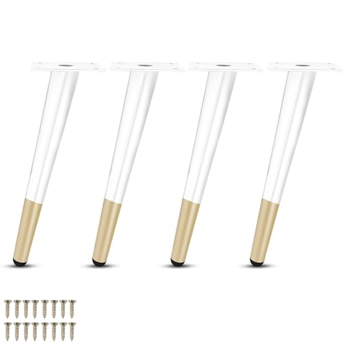 WEYFH Möbelbeine aus Metall, 30 cm, kegelförmige Stützfüße in Weiß und Gold für Sofas, Tische, Schränke, Stühle, TV-Ständer – Ersatzbeine mit Schrauben, Robustes Design von WEYFH
