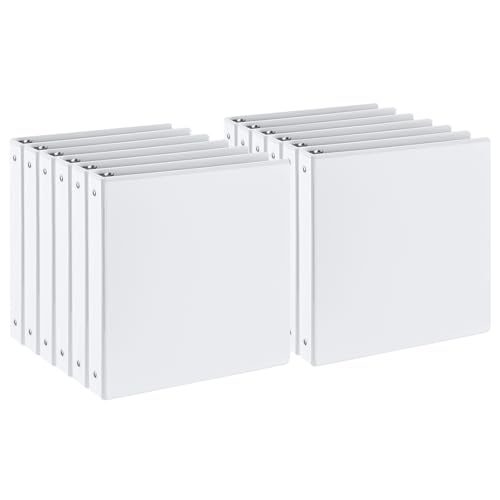 2,5 cm 3-Ringbuch, 2,5 cm runder Ringordner mit 2 Innentaschen, Ordner für 21,6 x 27,9 cm Papier, Klarsichtordner für Büro, Zuhause und Schule (Weiß, 12er-Pack) von WEYIU