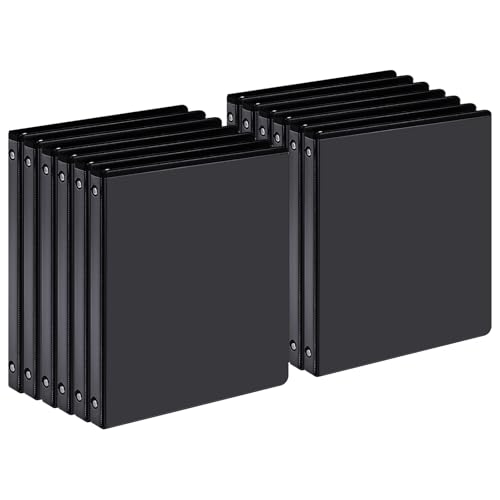 WEYIU 1,3 cm 3-Ringbuch, 1,3 cm runder Ringordner mit 2 Innentaschen, für 21,6 x 27,9 cm Papier, Klarsichtordner für Büro, Zuhause und Schule (Schwarz, 12er-Pack) von WEYIU