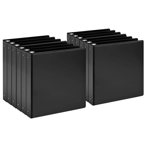 WEYIU 2,5 cm 3-Ringbuch, 2,5 cm runder Ringordner mit 2 Innentaschen, Ordner für 21,6 x 27,9 cm Papier, Klarsichtordner für Büro, Zuhause und Schule (Schwarz, 12er-Pack) von WEYIU