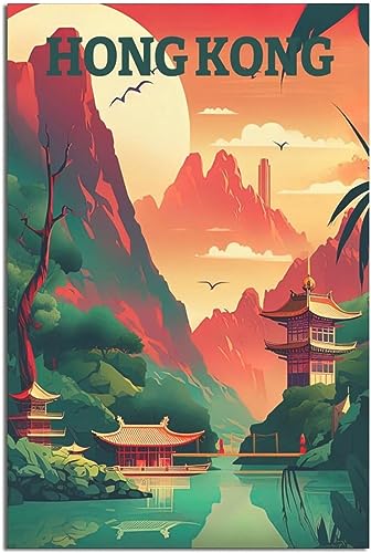 WEYUE Leinwand-Poster Hong Kong Sunset Vintage Reiseposter, dekorative Gemälde, Gemälde, Wandkunst, Heimdekoration Ungerahmt 40x60cm von WEYUE