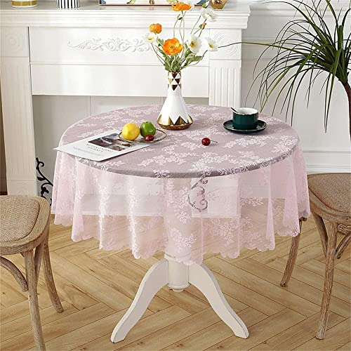 WEZOSHINET Runde Tischdecken - Spitzentischdecke Rund, Weiße/Rosa Spitze Tischdecke,für Hochzeiten, Dekorationen 120cm von WEZOSHINET