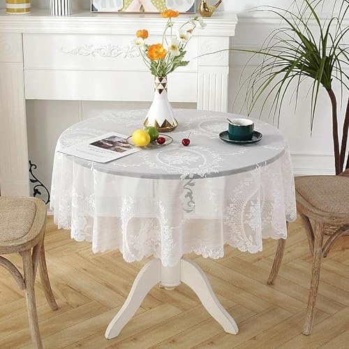 WEZOSHINET Runde Tischdecken - Spitzentischdecke Rund, Weiße Spitze Tischdecke,für Hochzeiten, Dekorationen 100cm von WEZOSHINET