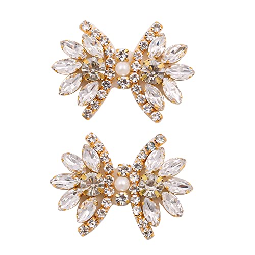 WEZTEZ 2 Stück Kristallapplikationen kleine Größe mit Perlen Strass DIY Hochzeit Schärpe Nähen Hot Fix Applikation für Kleid Dekoration (Gold) von WEZTEZ