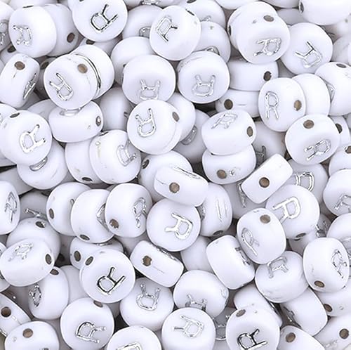 WEstux 100-Stücke 4×7mm Silber Runde Acryl Alphabet Buchstabe Perlen Vowel Buchstabe R Perlen für Schmuck Herstellung Armbänder Halsketten Schlüsselanhänger von WEstux