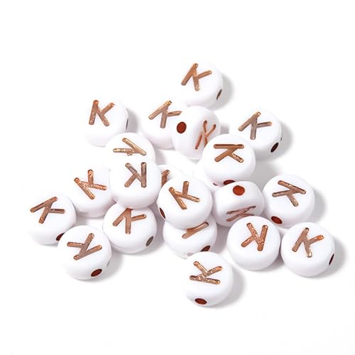 WEstux 100er Stück/Pack Acryl flache runde Buchstabenperlen mit weißem Hintergrund, Roségold einzelne Buchstabenperlen, DIY Wort Schmuck Armband Geschenk K von WEstux