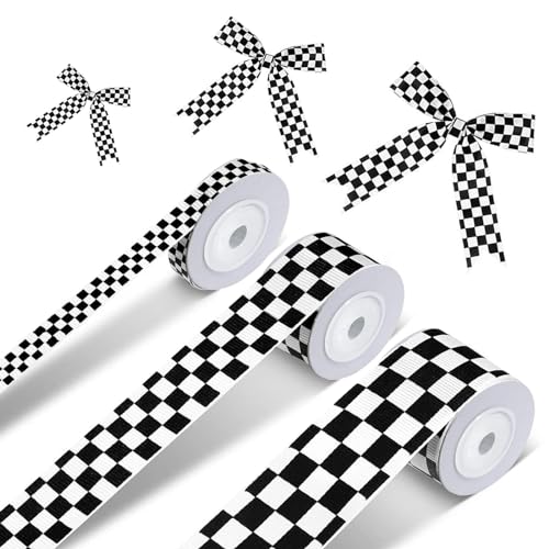 3 Rollen schwarz-weiß kariertes Band für Rennauto-Partys DIY Kranz Dekoration 3 Rollen schwarz-weiß kariertes Band für Rennauto-Partys DIY Kranz Dekoration von WFAUIBR