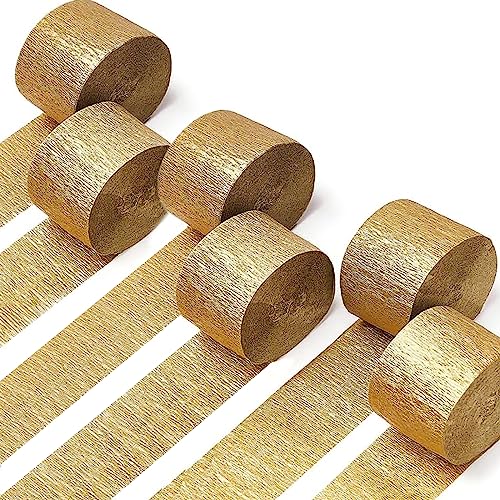 Krepppapier-Luftschlangen, 6 Rollen, 150 m, Packung mit Partyschlangen, goldfarben, 25 m, Breite 3,8 cm, für Partyzubehör und Dekorationen und Hochzeit Krepppapier-Luftschlangen, 6 Rollen, 150 m, Packung mit Partyschlangen, goldfarben, 25 m, Breite 3,8 cm, für Partyzubehör und Dekorationen und Hochzeit von WFAUIBR