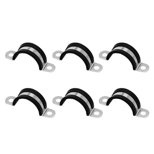 WFCQNBJBF Schlauchschelle, 6 Stück Kabelklemme aus Edelstahl, Drahtklemme, Klemmen, Schwarze, gummiisolierte Klemme, Edelstahl-Rohrklemme, Kordelclip, Klebestreifen(48mm) von WFCQNBJBF