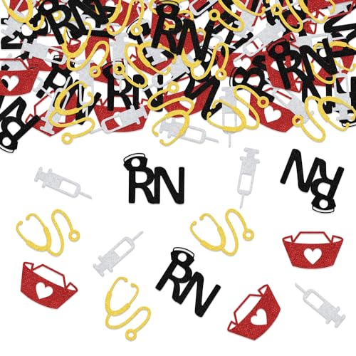Krankenschwester-Abschluss-Konfetti, 2024 Krankenschwester-Abschluss-Party-Dekorationen, große BSN-Energie, Pflegeschule, Party-Dekor, Zubehör, Gold und Silber von WFKLDF