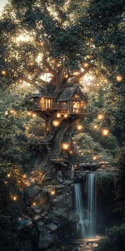 Landschaft Diamond Painting Baum Diamond Painting Erwachsene Kinder, DIY 5D Runden Diamant Kunst Basteln Bastelset Erwachsene, für Schlafzimmer Deko Wohnzimmer, Geschenke für Frauen 80x160cm Fde-816 von WFLBDWOU