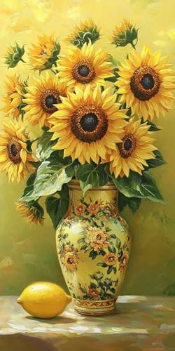 Sonnenblume Diamond Painting Erwachsene, Diamond Painting Pflanze, DIY 5D Runden Steine Mosaikherstellung Basteln Erwachsene Anfänger Set für Deko Wohnzimmer, Geschenke für Frauen 80x160cm Fde-648 von WFLBDWOU