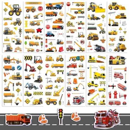 12 Blätter 3D Aufkleber Kinder, Auto Bagger Sticker Kinder Set Geschwolle Fahrzeug Traktor Belohnungssticker Excavator Jungs Sticker für Kleinkinder Party Kindergeburtstag Gastgeschenke Mitgebsel von WFPPSK