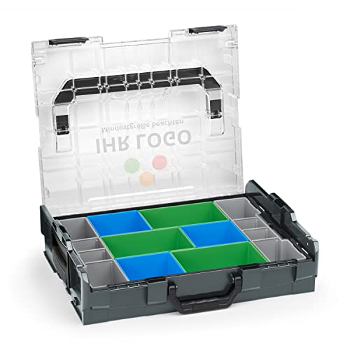Bosch Sortimo L-BOXX 102 Anthrazit mit transparentem Deckel individuell anpassbar mit Ihrem Logo | Insetboxen-Set CD3 | Sortierbox Kleinteile | Ideale Schraubenbox | Aufbewahrung Werkzeugkoffer LBOXX von WFix