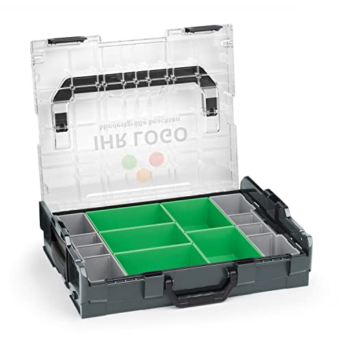 Bosch Sortimo L-BOXX 102 Anthrazit mit transparentem Deckel individuell anpassbar mit Ihrem Logo | Insetboxen-Set D3 | Sortierbox Kleinteile | Ideale Schraubenbox | Aufbewahrung Werkzeugkoffer LBOXX von WFix