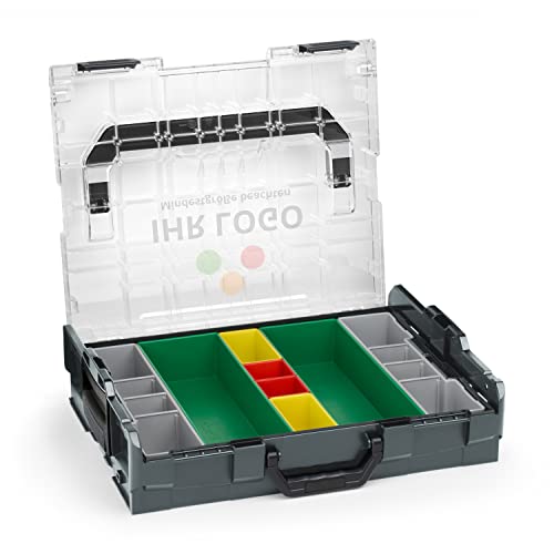 Bosch Sortimo L-BOXX 102 Anthrazit mit transparentem Deckel individuell anpassbar mit Ihrem Logo | Insetboxen-Set G3 | Sortierbox Kleinteile | Ideale Schraubenbox | Aufbewahrung Werkzeugkoffer LBOXX von WFix
