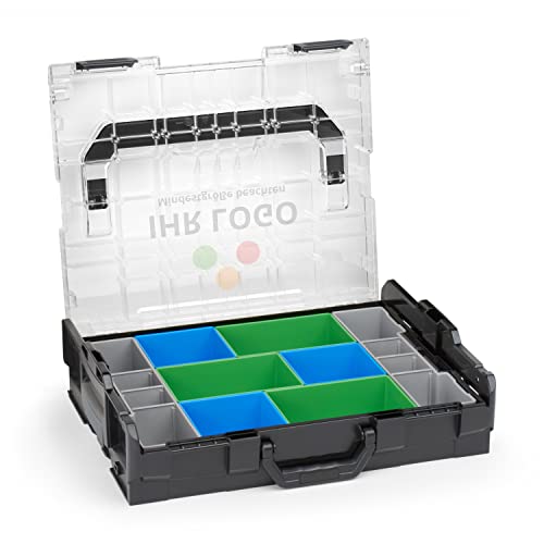 Bosch Sortimo L-BOXX 102 Schwarz mit transparentem Deckel individuell anpassbar mit Ihrem Logo | Insetboxen-Set CD3 | Sortierbox Kleinteile | Ideale Schraubenbox | Aufbewahrung Werkzeugkoffer LBOXX von WFix