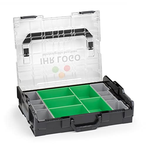 Bosch Sortimo L-BOXX 102 Schwarz mit transparentem Deckel individuell anpassbar mit Ihrem Logo | Insetboxen-Set D3 | Sortierbox Kleinteile | Ideale Schraubenbox | Aufbewahrung Werkzeugkoffer LBOXX von WFix
