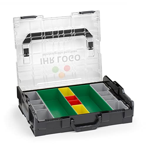 Bosch Sortimo L-BOXX 102 Schwarz mit transparentem Deckel individuell anpassbar mit Ihrem Logo | Insetboxen-Set G3 | Sortierbox Kleinteile | Ideale Schraubenbox | Aufbewahrung Werkzeugkoffer LBOXX von WFix