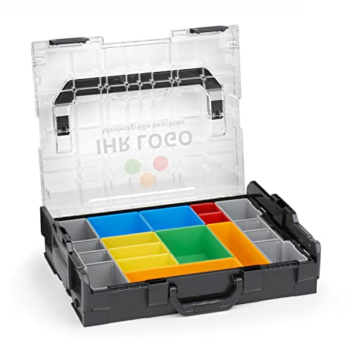 Bosch Sortimo L-BOXX 102 Schwarz mit transparentem Deckel individuell anpassbar mit Ihrem Logo | Insetboxen-Set H3 | Sortierbox Kleinteile | Ideale Schraubenbox | Aufbewahrung Werkzeugkoffer LBOXX von WFix